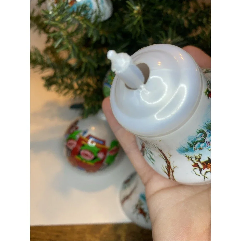 Vintage Christmas Tree Ornament Santa Express Train Elves Sleigh Deer Ball Bell